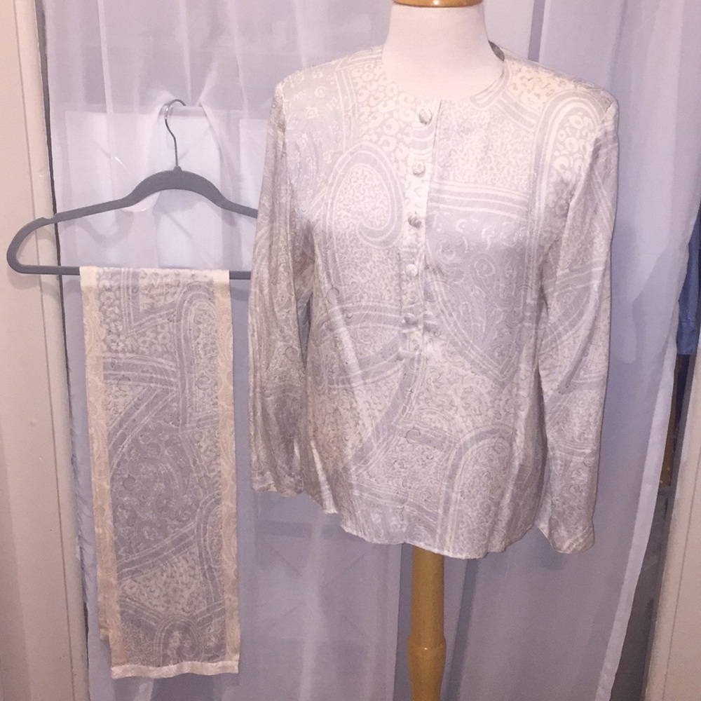 Silk Blouse and Scarf Set EUC 🐝 Size 12